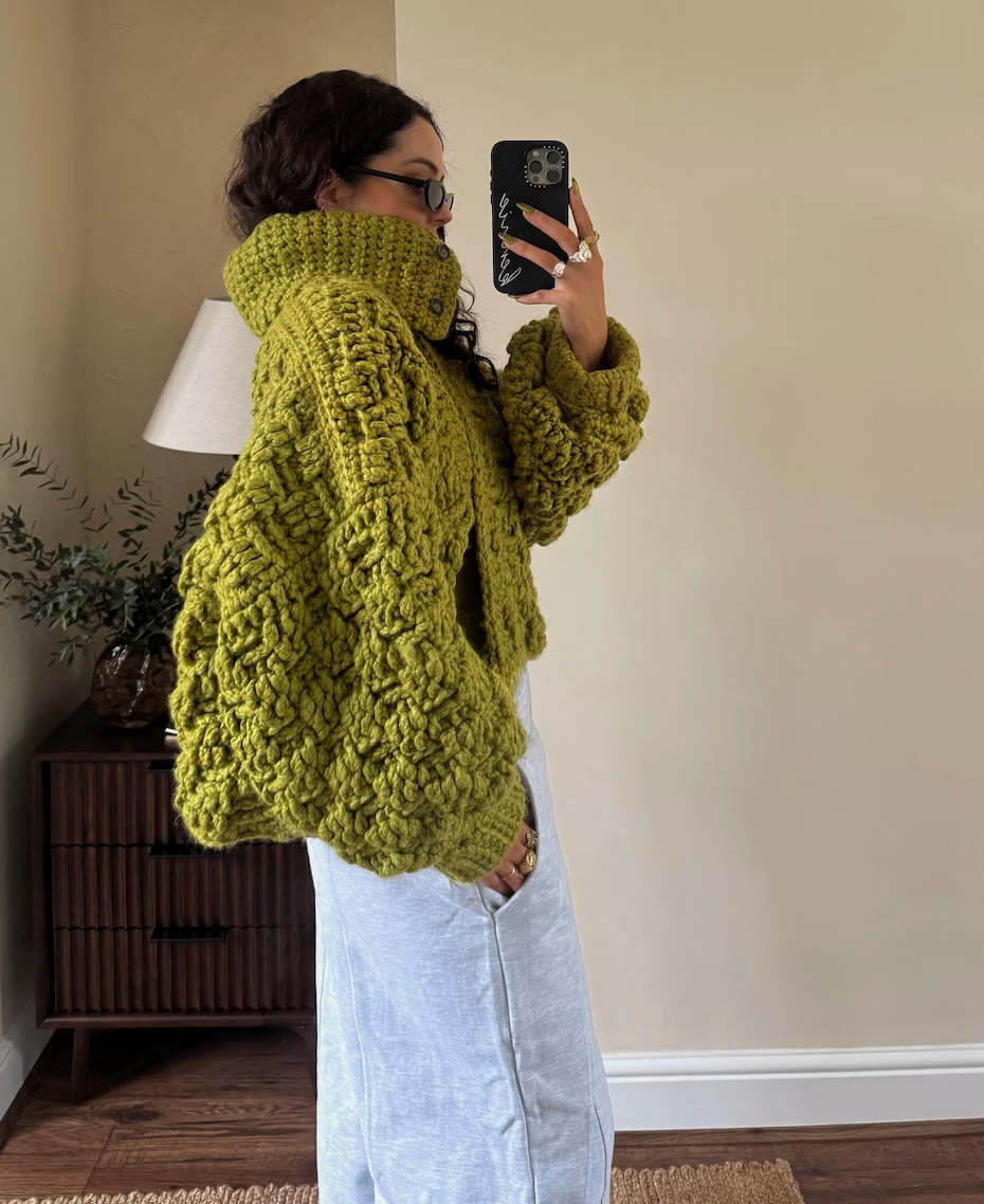 Chunky Funnel Neck Cardigan Crochet Pattern