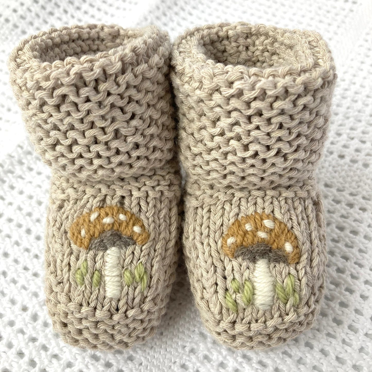 Knitting Pattern for Baby Booties with Toadstool