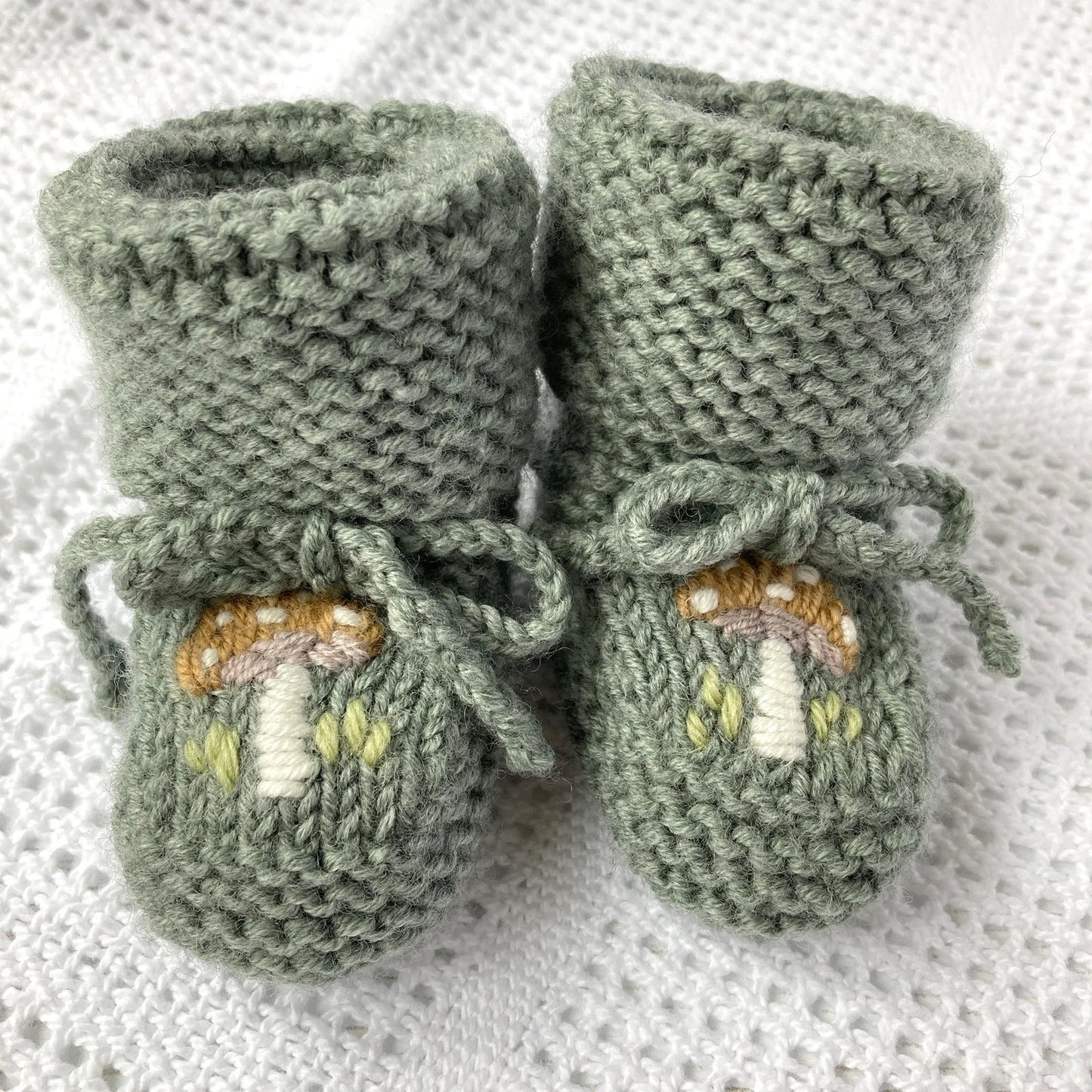Knitting Pattern for Baby Booties with Toadstool