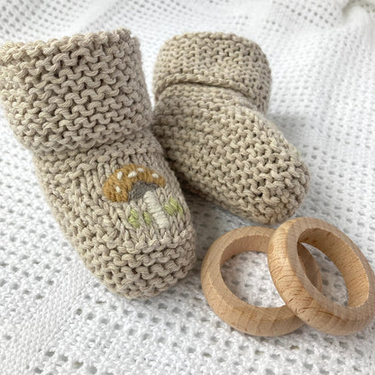 Knitting Pattern for Baby Booties with Toadstool