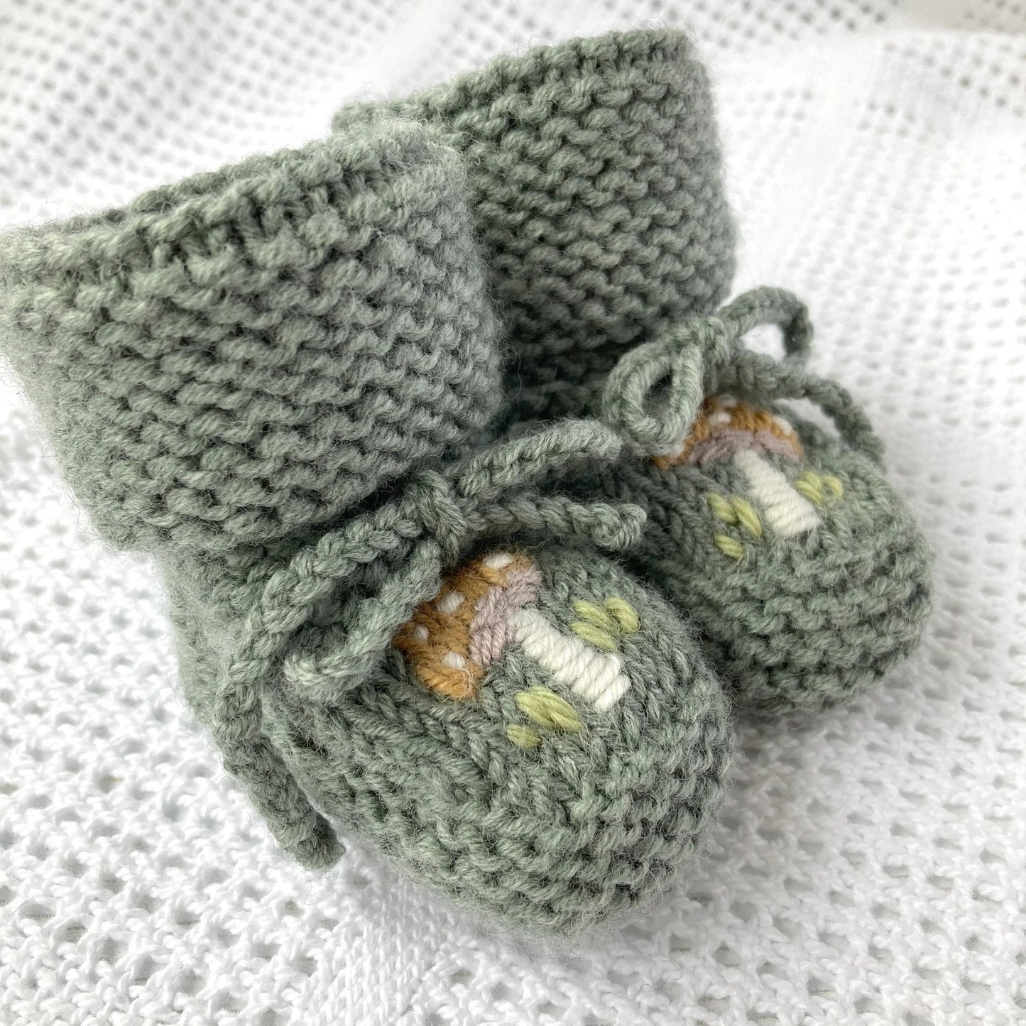 Knitting Pattern for Baby Booties with Toadstool