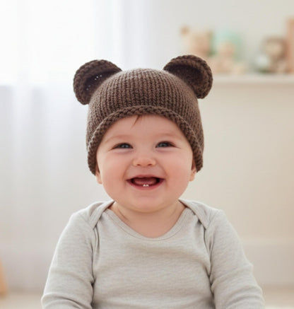 Easy Baby Bear Beanie Knitting Pattern