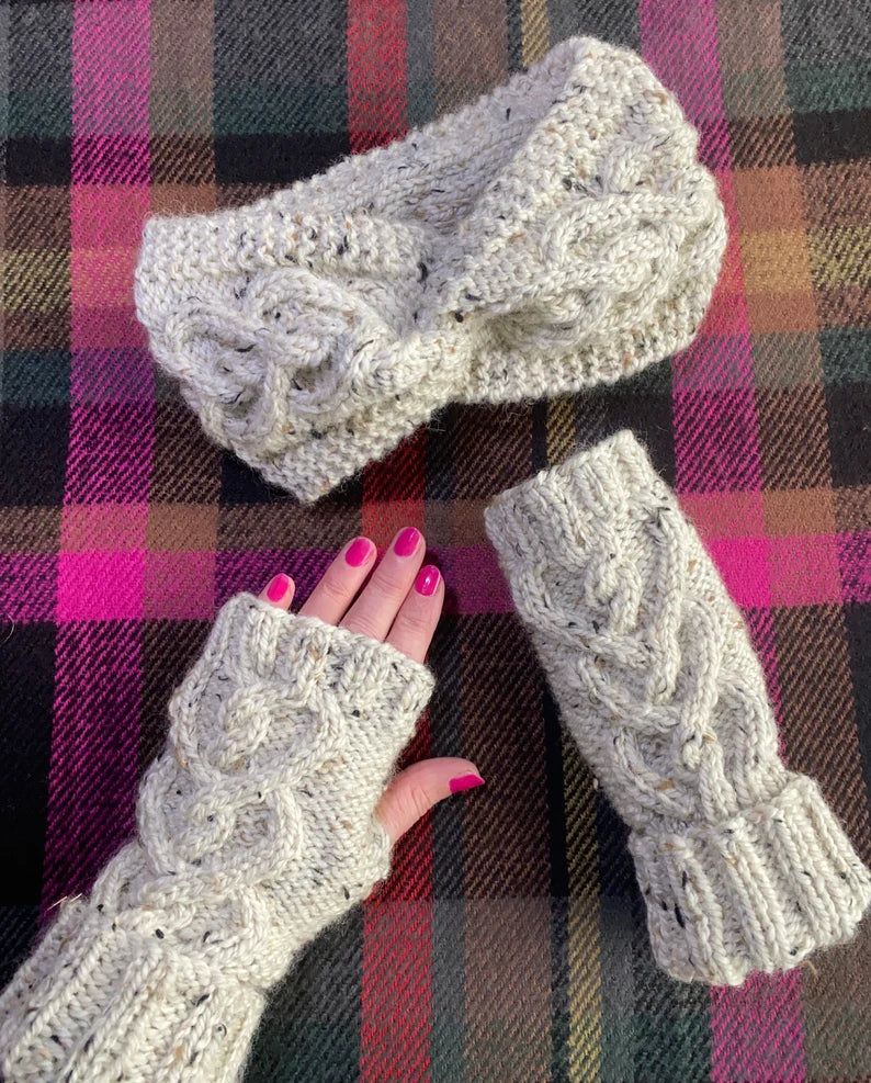 Fingerless Gloves and Head Warmer Set Knitting Pattern