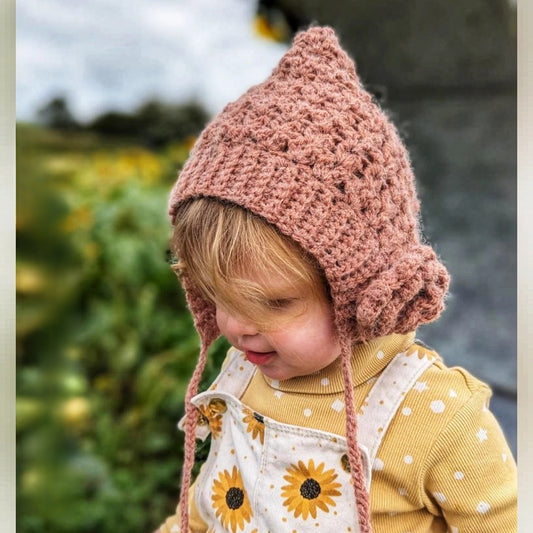 Pixie Bonnet with Flower Crochet Pattern