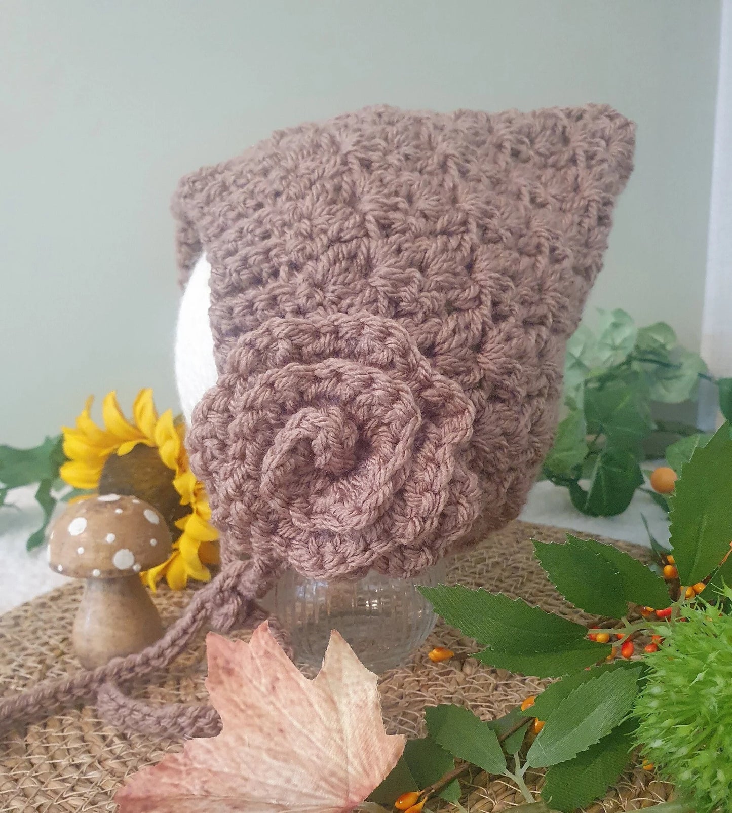 Pixie Bonnet with Flower Crochet Pattern