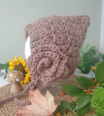 Pixie Bonnet with Flower Crochet Pattern