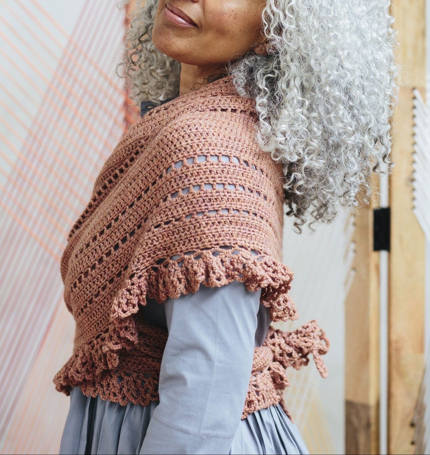 Ruffled Feathers Crescent Shawl Crochet Pattern