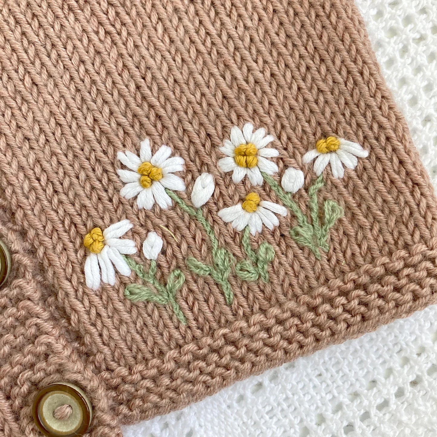 Daisy Embroidered Cardigan Knitting Pattern