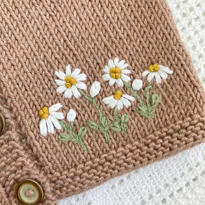 Daisy Embroidered Cardigan Knitting Pattern