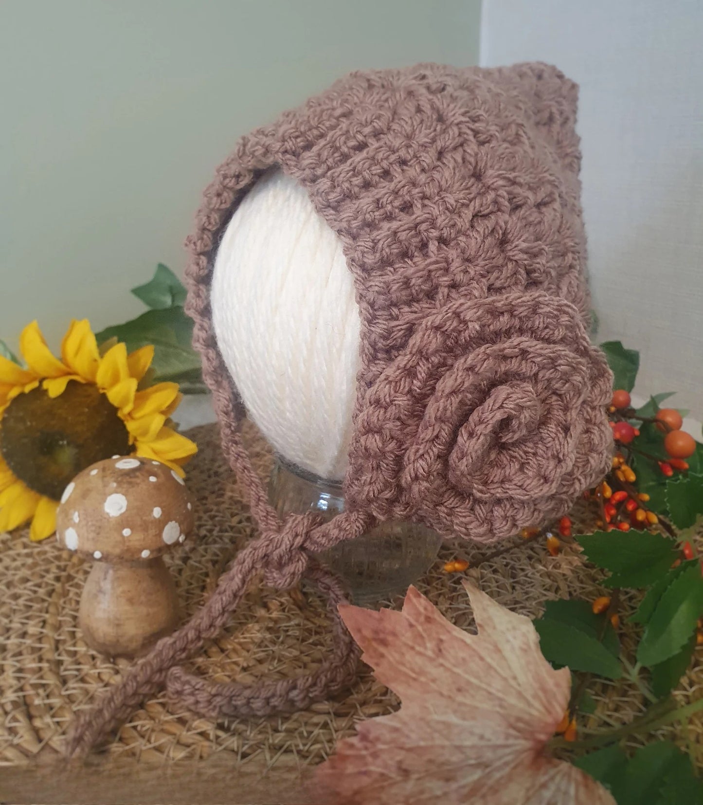Pixie Bonnet with Flower Crochet Pattern